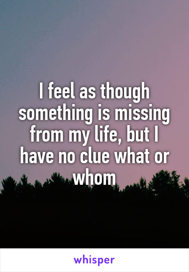 I feel as though something is missing from my life, but I have no clue what or whom