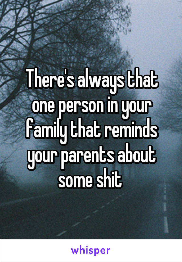 There's always that one person in your family that reminds your parents about some shit 