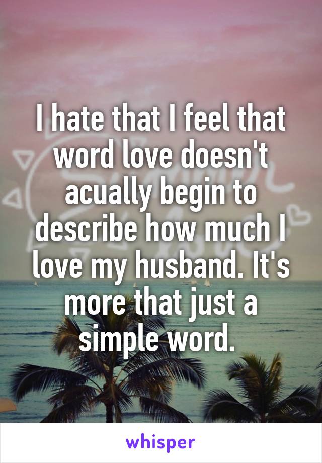 I hate that I feel that word love doesn't acually begin to describe how much I love my husband. It's more that just a simple word. 