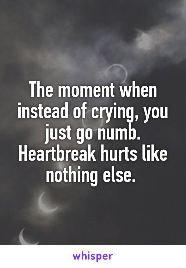 The moment when instead of crying, you just go numb. Heartbreak hurts like nothing else. 