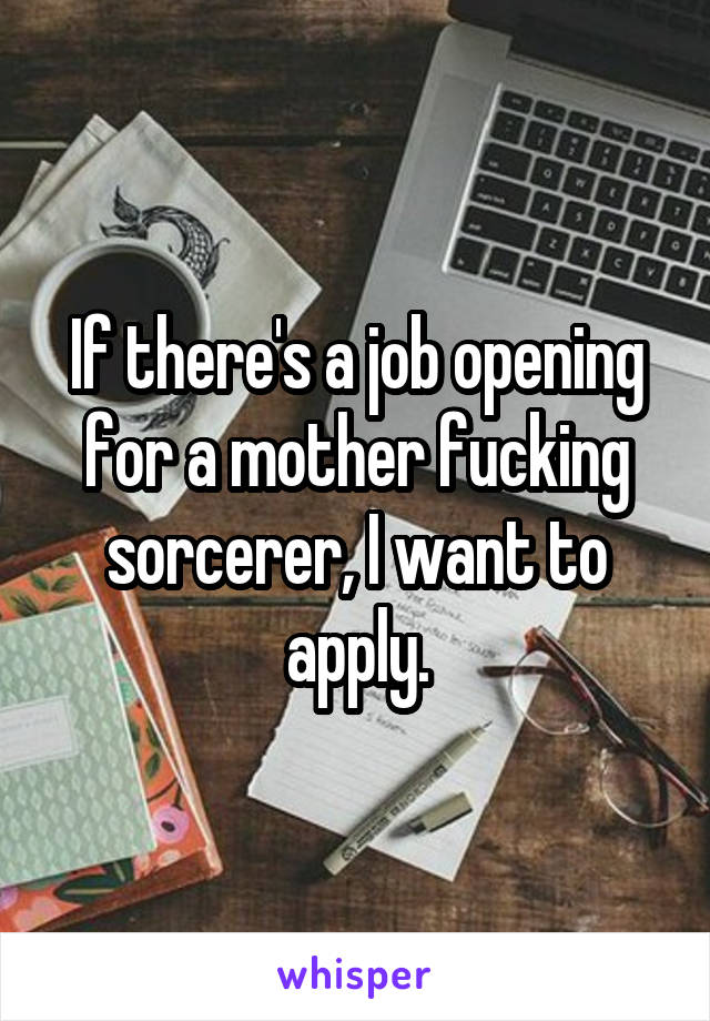 If there's a job opening for a mother fucking sorcerer, I want to apply.