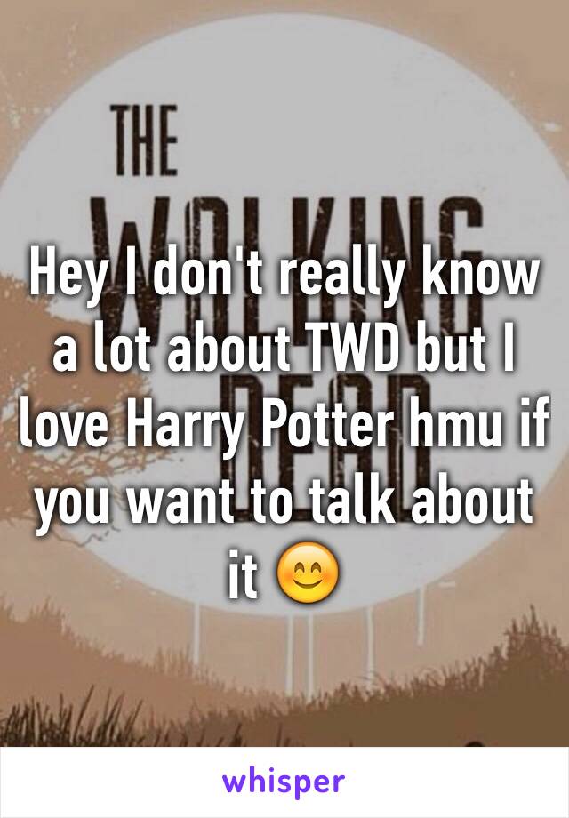 Hey I don't really know a lot about TWD but I love Harry Potter hmu if you want to talk about it 😊