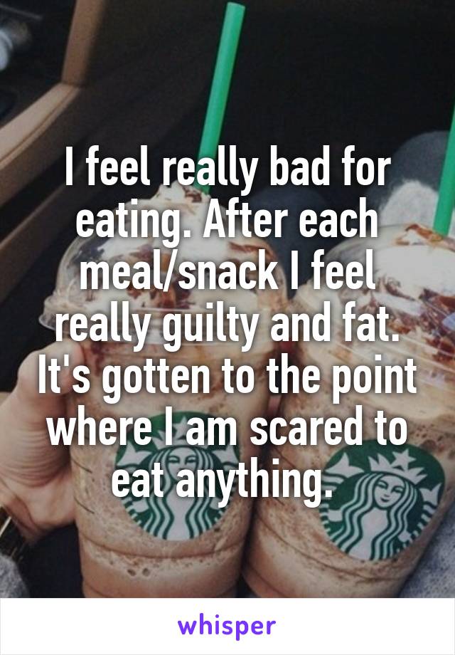 I feel really bad for eating. After each meal/snack I feel really guilty and fat. It's gotten to the point where I am scared to eat anything. 