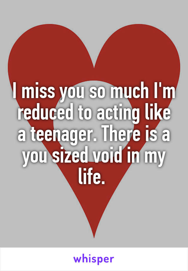 I miss you so much I'm reduced to acting like a teenager. There is a you sized void in my life. 