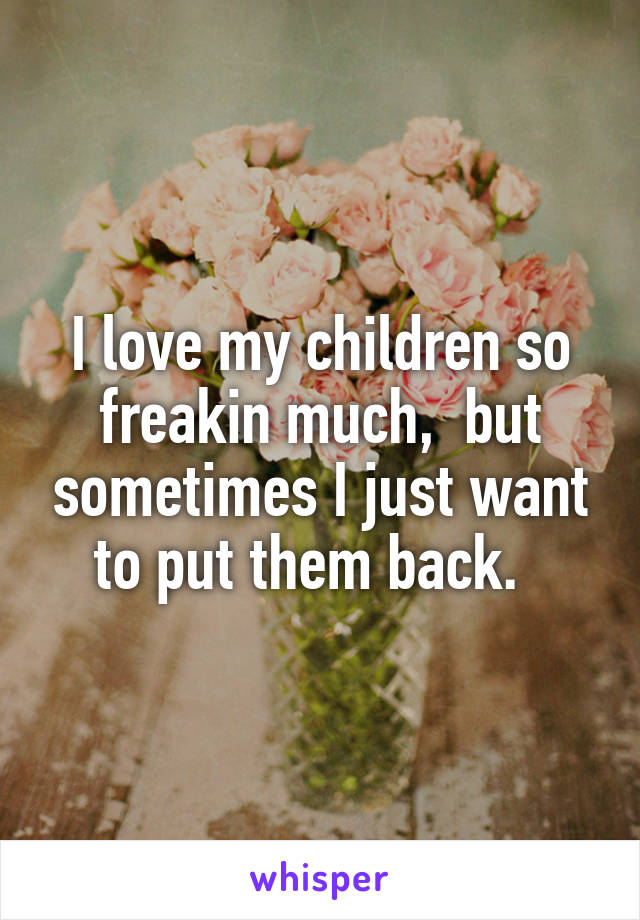 I love my children so freakin much,  but sometimes I just want to put them back.  