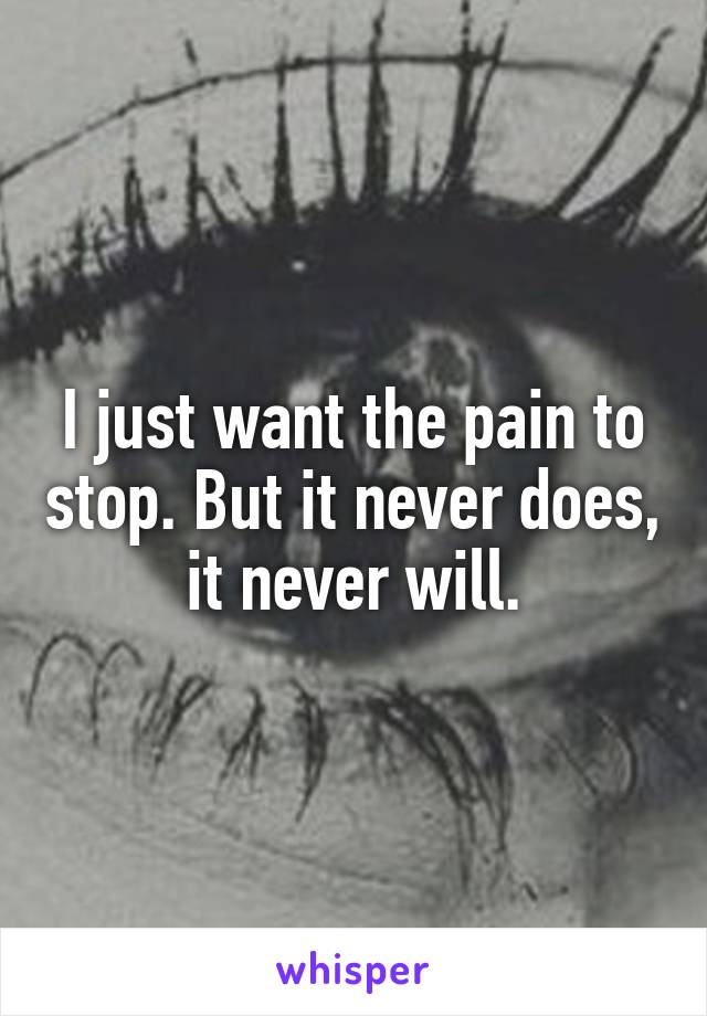 I just want the pain to stop. But it never does, it never will.