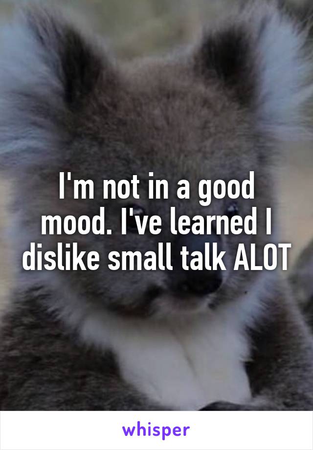 I'm not in a good mood. I've learned I dislike small talk ALOT