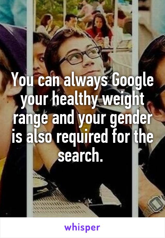 You can always Google your healthy weight range and your gender is also required for the search. 