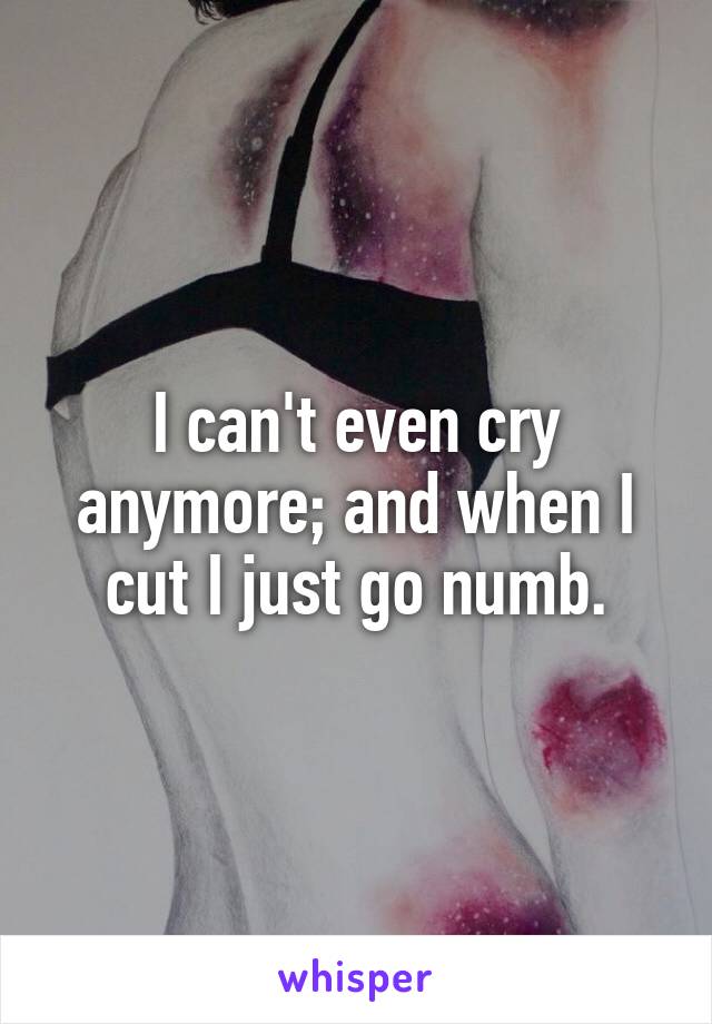 I can't even cry anymore; and when I cut I just go numb.