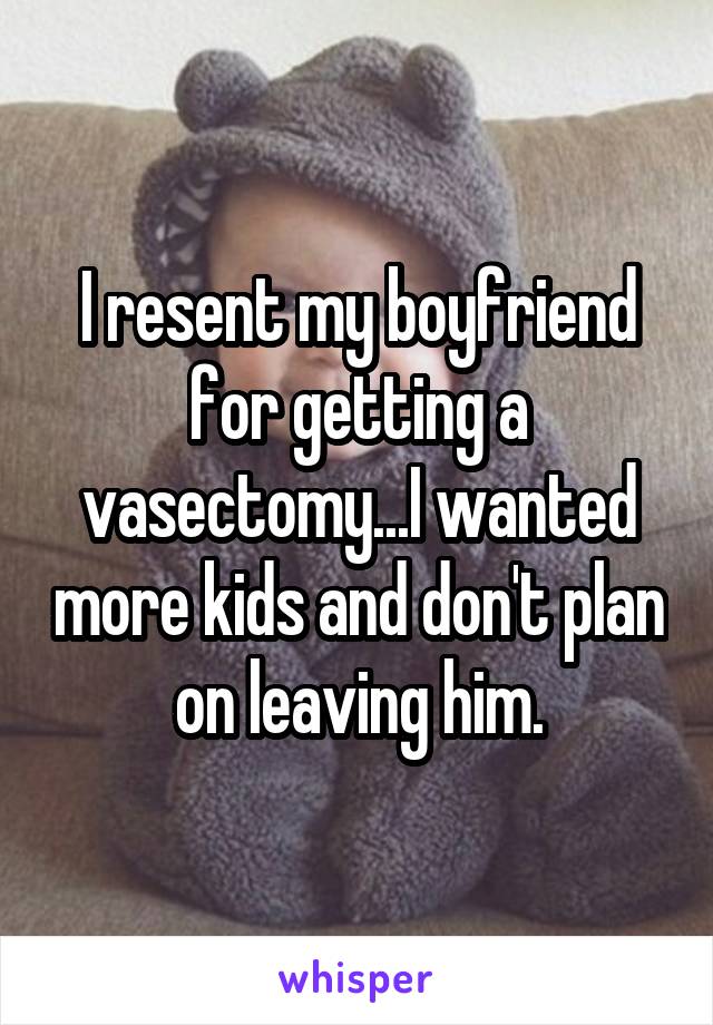 I resent my boyfriend for getting a vasectomy...I wanted more kids and don't plan on leaving him.