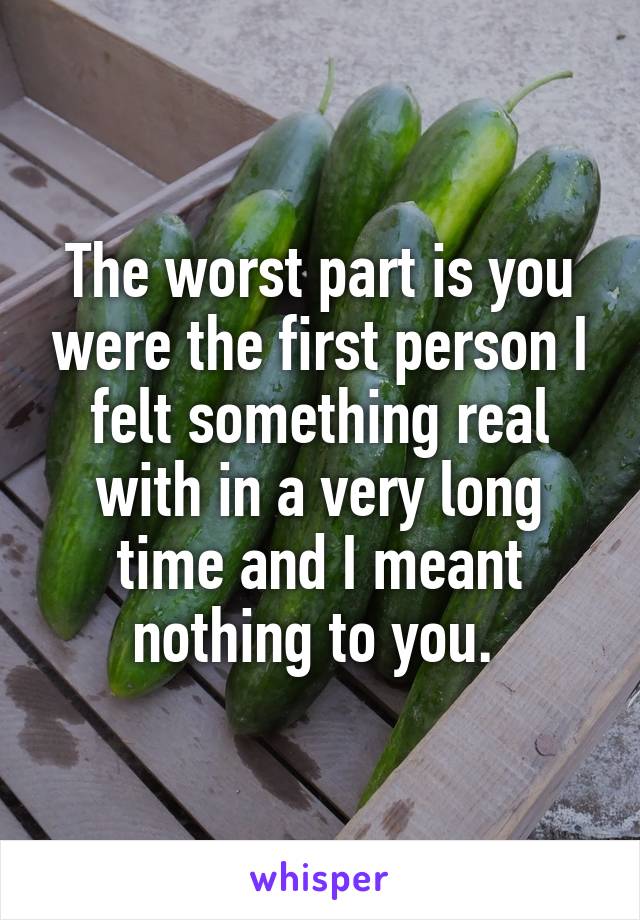 The worst part is you were the first person I felt something real with in a very long time and I meant nothing to you. 