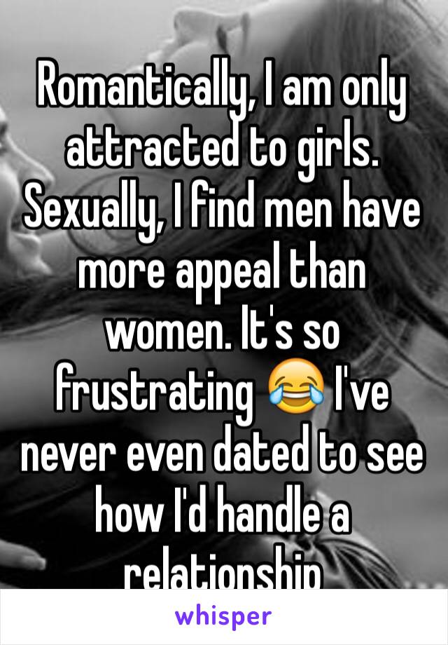 Romantically, I am only attracted to girls. Sexually, I find men have more appeal than women. It's so frustrating 😂 I've never even dated to see how I'd handle a relationship 