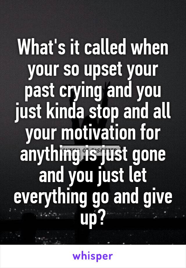 What's it called when your so upset your past crying and you just kinda stop and all your motivation for anything is just gone and you just let everything go and give up?