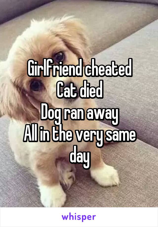 Girlfriend cheated
Cat died
Dog ran away
All in the very same day