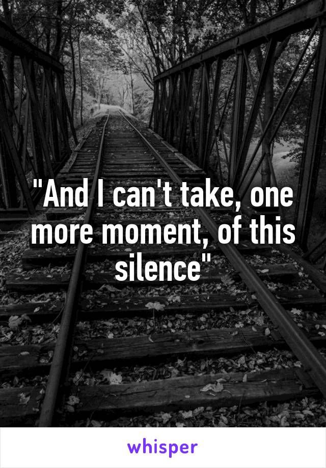 "And I can't take, one more moment, of this silence"