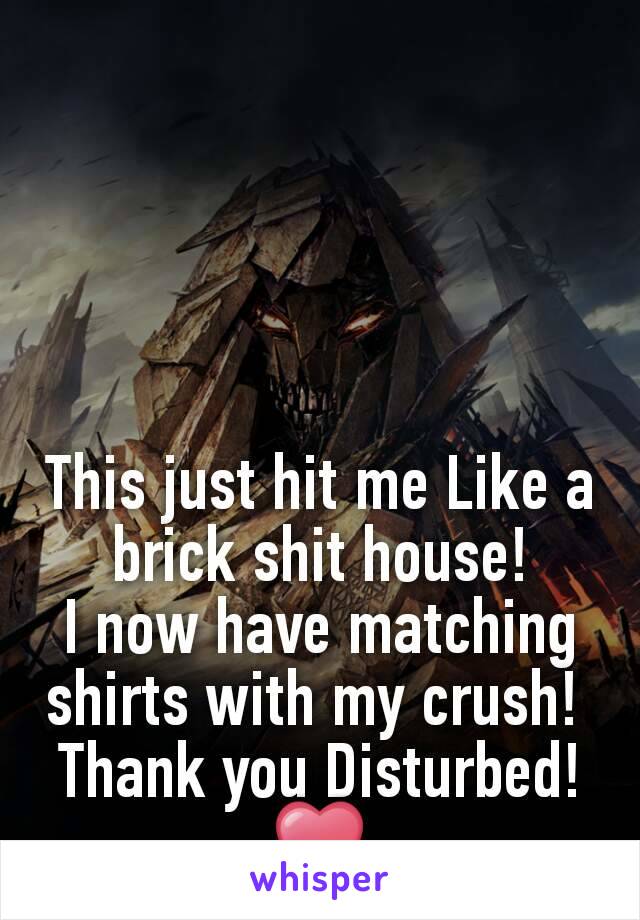 This just hit me Like a brick shit house!
I now have matching shirts with my crush! 
Thank you Disturbed! ❤