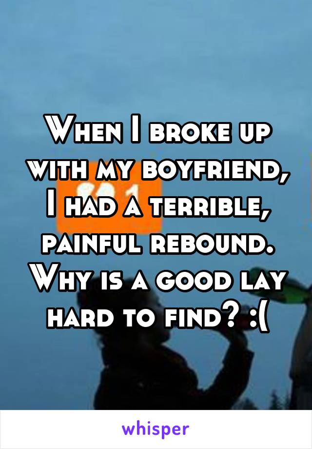 When I broke up with my boyfriend, I had a terrible, painful rebound. Why is a good lay hard to find? :(