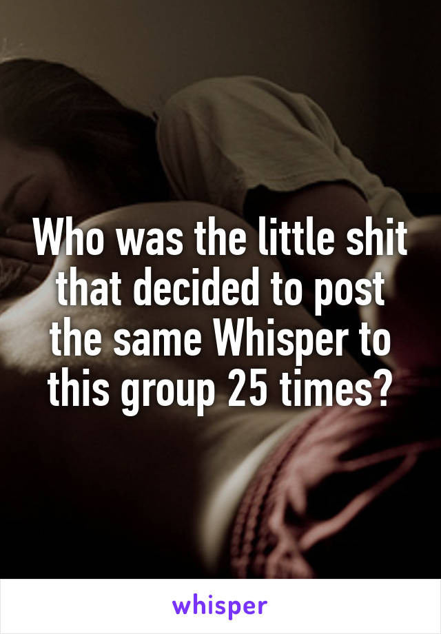 Who was the little shit that decided to post the same Whisper to this group 25 times?