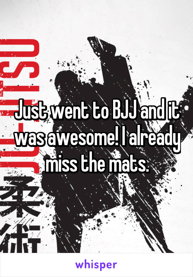 Just went to BJJ and it was awesome! I already miss the mats.