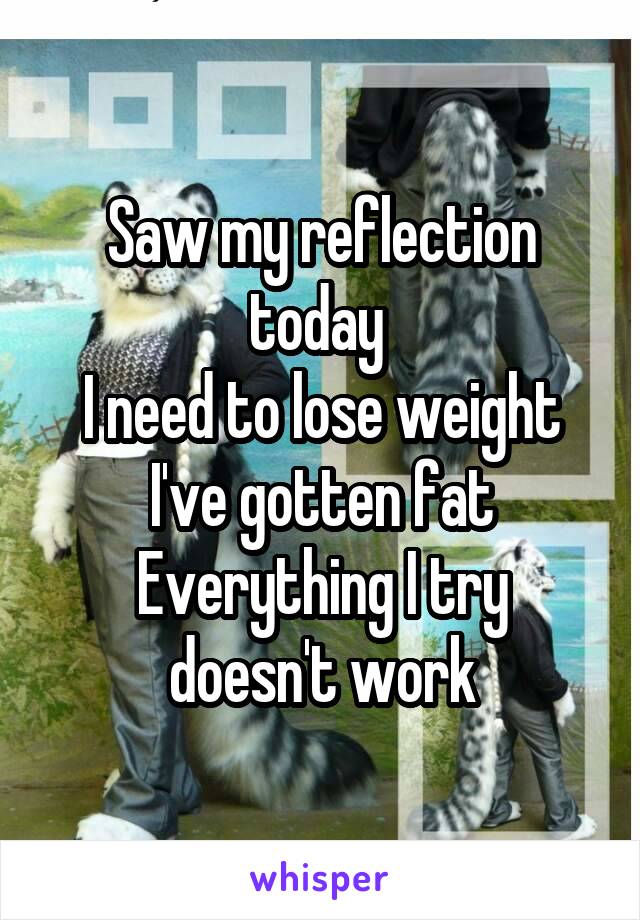 Saw my reflection today 
I need to lose weight
I've gotten fat
Everything I try doesn't work