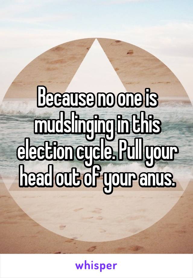 Because no one is mudslinging in this election cycle. Pull your head out of your anus.