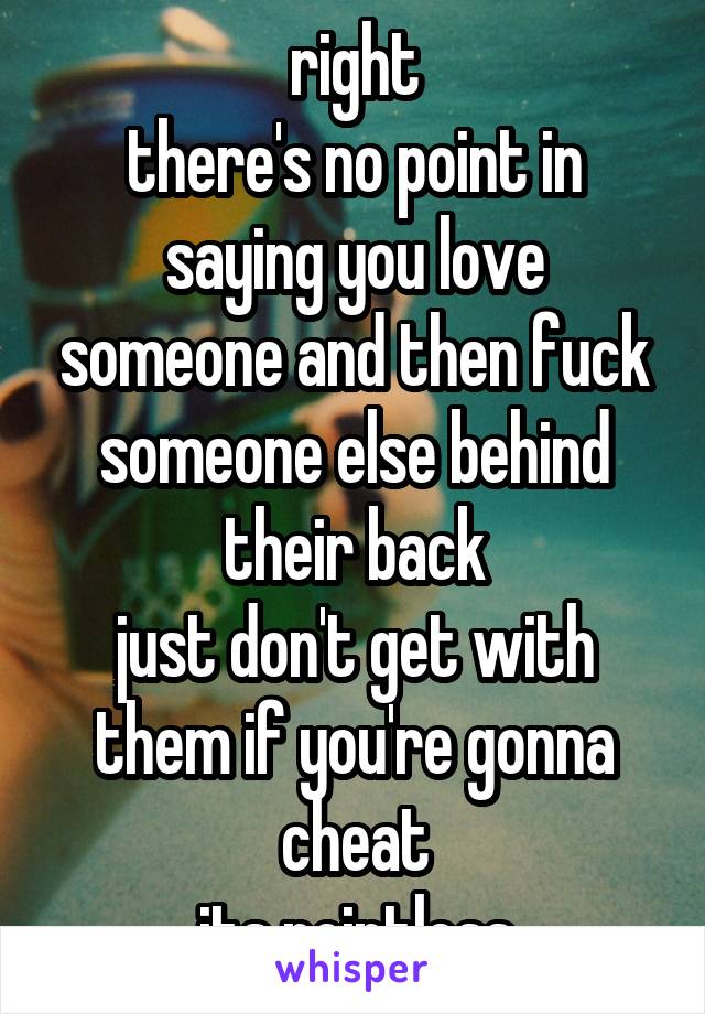 right
there's no point in saying you love someone and then fuck someone else behind their back
just don't get with them if you're gonna cheat
its pointless