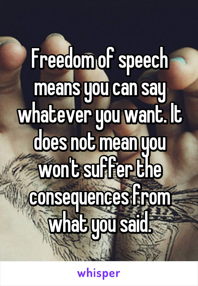 Freedom of speech means you can say whatever you want. It does not mean you won't suffer the consequences from what you said.