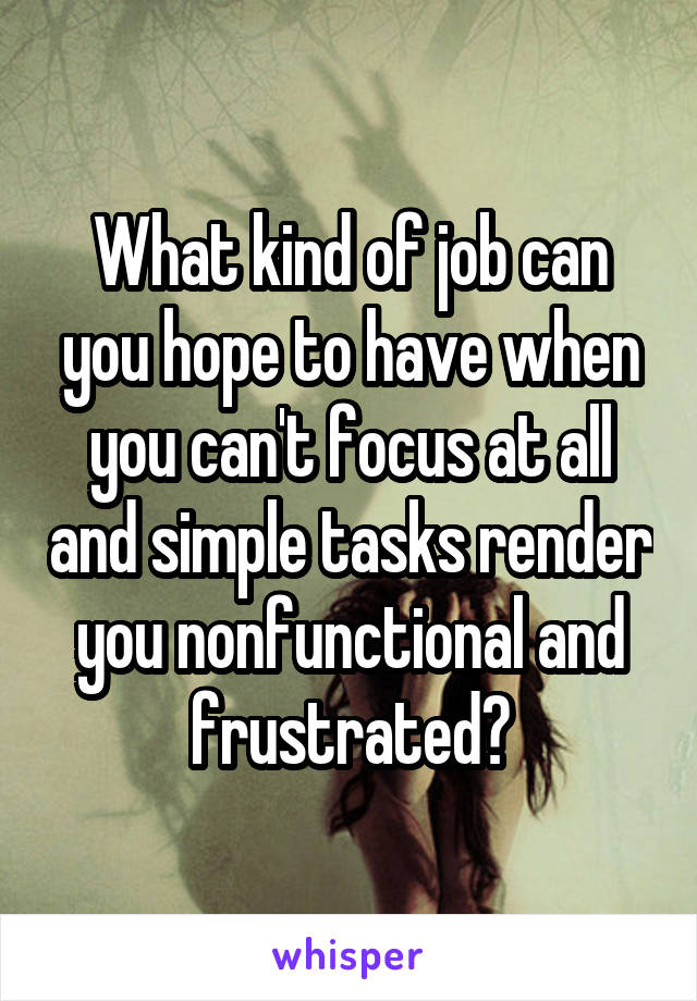 What kind of job can you hope to have when you can't focus at all and simple tasks render you nonfunctional and frustrated?