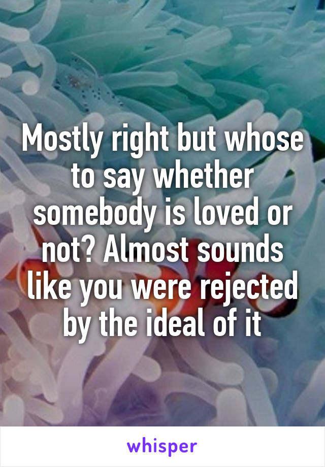Mostly right but whose to say whether somebody is loved or not? Almost sounds like you were rejected by the ideal of it