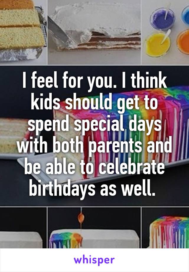 I feel for you. I think kids should get to spend special days with both parents and be able to celebrate birthdays as well. 