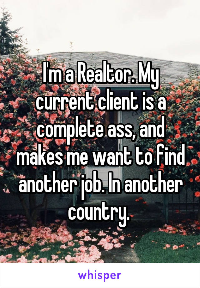 I'm a Realtor. My current client is a complete ass, and makes me want to find another job. In another country. 