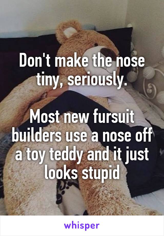 Don't make the nose tiny, seriously.

Most new fursuit builders use a nose off a toy teddy and it just looks stupid