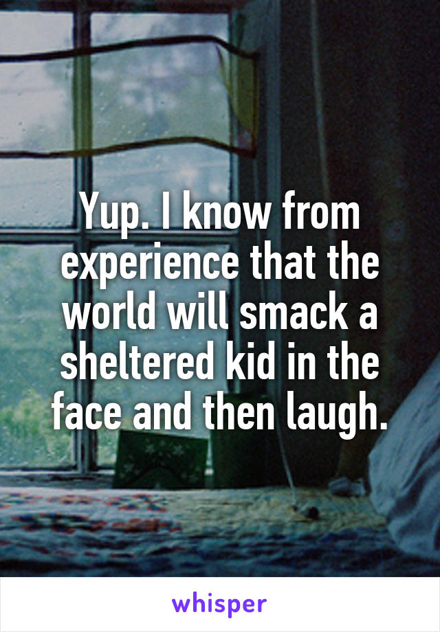 Yup. I know from experience that the world will smack a sheltered kid in the face and then laugh.