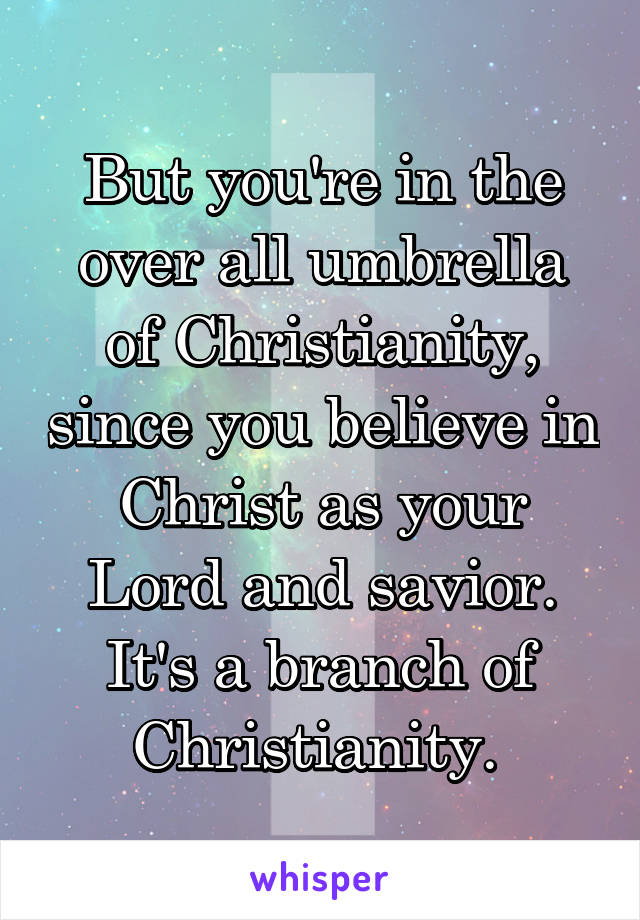 But you're in the over all umbrella of Christianity, since you believe in Christ as your Lord and savior. It's a branch of Christianity. 