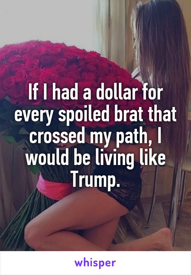 If I had a dollar for every spoiled brat that crossed my path, I would be living like Trump.