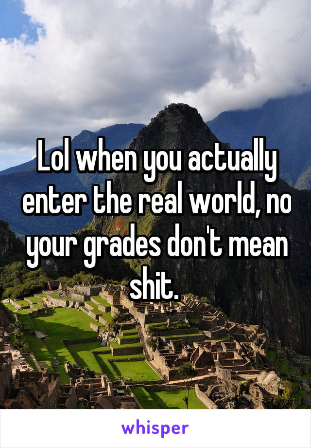 Lol when you actually enter the real world, no your grades don't mean shit. 