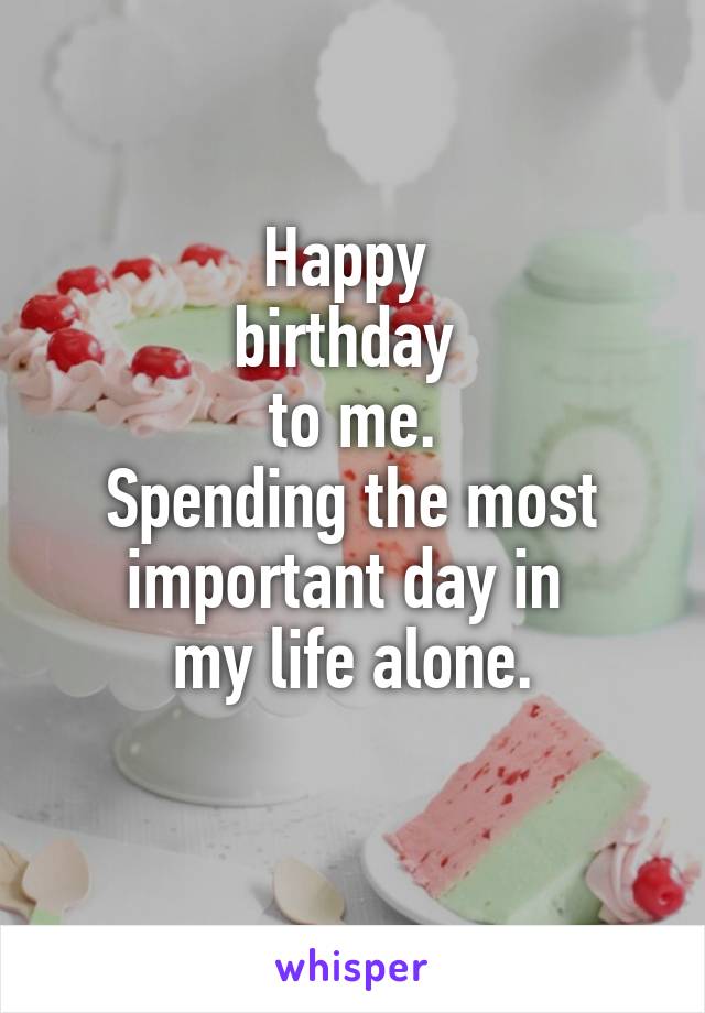 Happy 
birthday 
to me.
Spending the most important day in 
my life alone.
