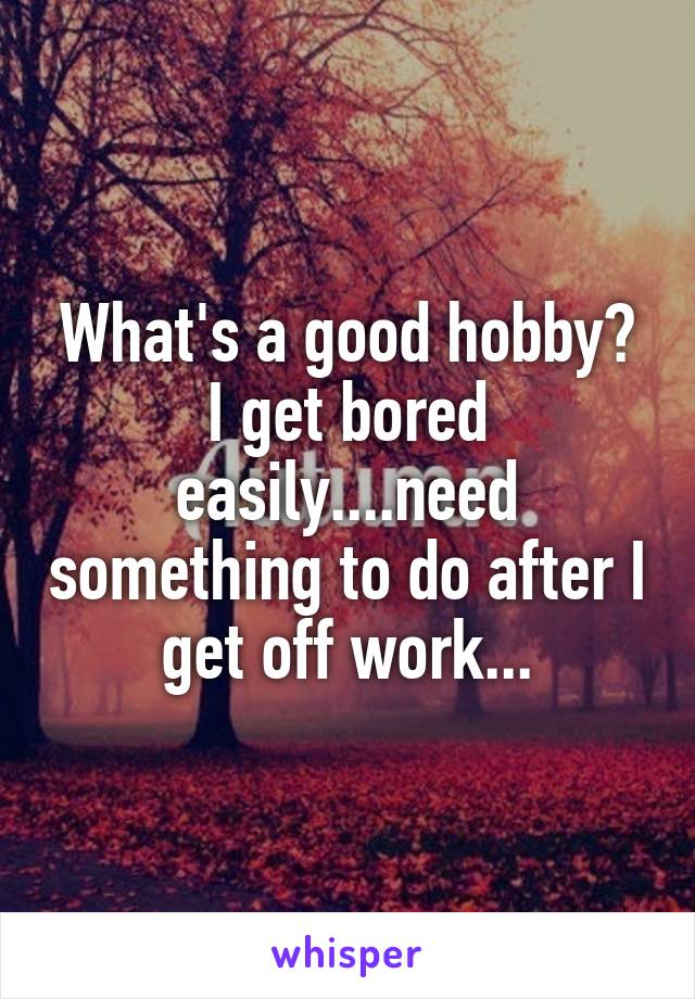 What's a good hobby? I get bored easily....need something to do after I get off work...