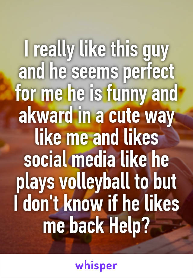 I really like this guy and he seems perfect for me he is funny and akward in a cute way like me and likes social media like he plays volleyball to but I don't know if he likes me back Help?
