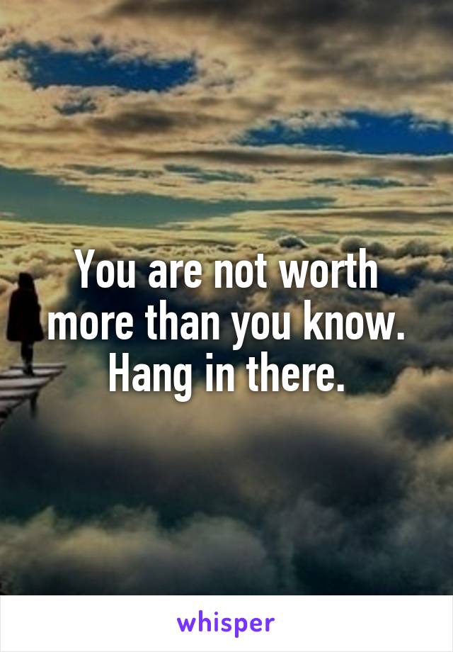 You are not worth more than you know. Hang in there.