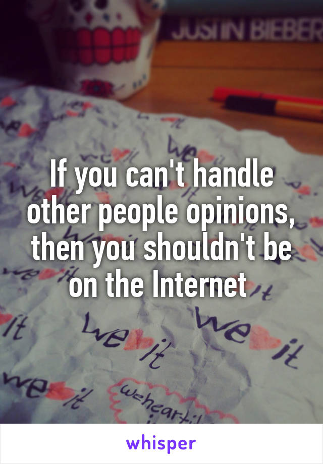 If you can't handle other people opinions, then you shouldn't be on the Internet 