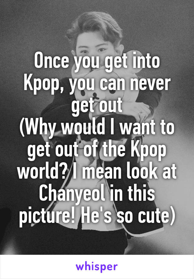 Once you get into Kpop, you can never get out
(Why would I want to get out of the Kpop world? I mean look at Chanyeol in this picture! He's so cute)