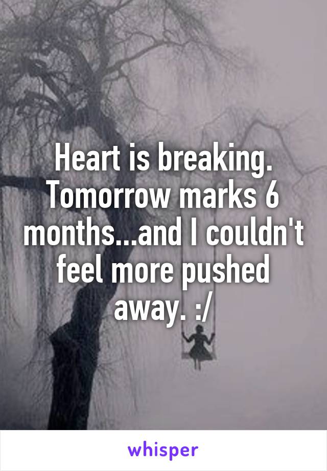 Heart is breaking.
Tomorrow marks 6 months...and I couldn't feel more pushed away. :/