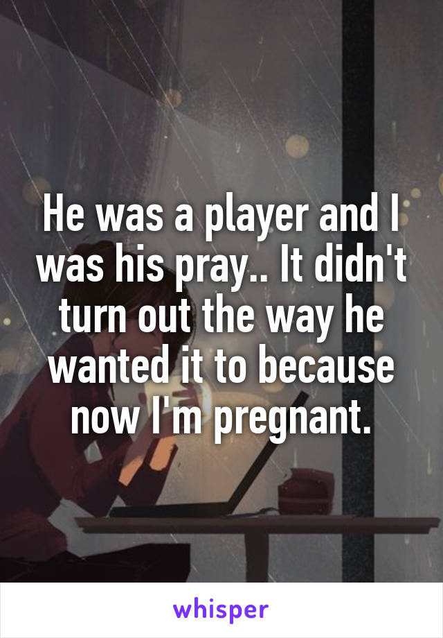 He was a player and I was his pray.. It didn't turn out the way he wanted it to because now I'm pregnant.