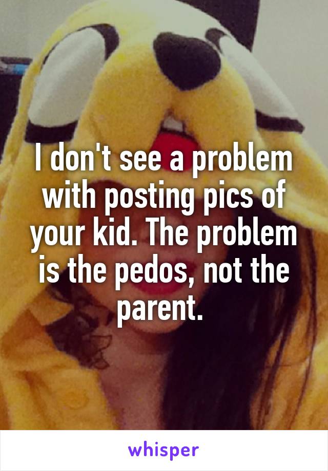 I don't see a problem with posting pics of your kid. The problem is the pedos, not the parent. 