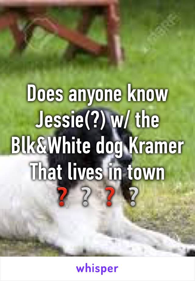 Does anyone know Jessie(?) w/ the Blk&White dog Kramer
That lives in town 
❓❔❓❔