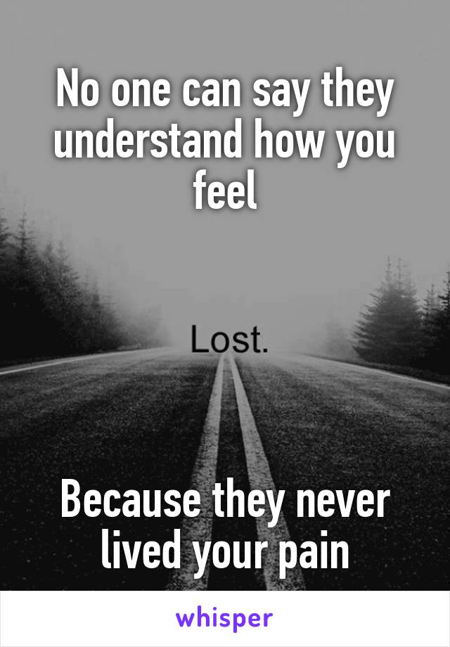 No one can say they understand how you feel





Because they never lived your pain