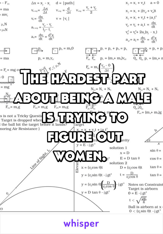 The hardest part about being a male
 is trying to
 figure out women. 