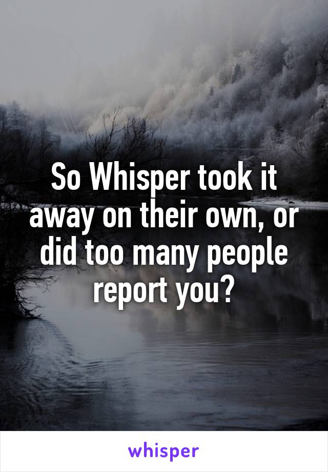 So Whisper took it away on their own, or did too many people report you?