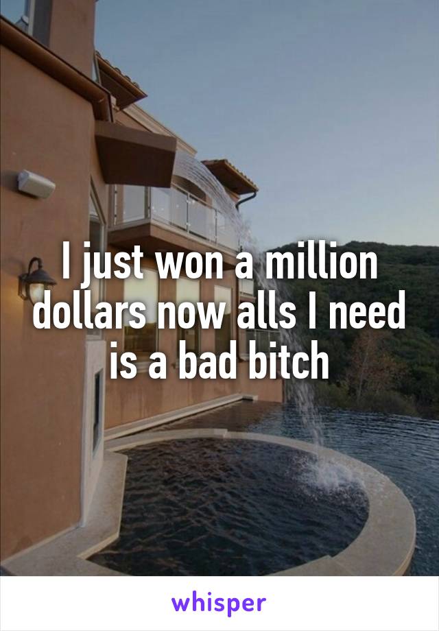 I just won a million dollars now alls I need is a bad bitch